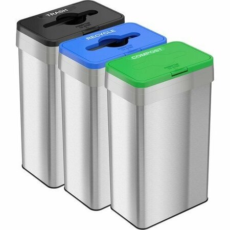 HLS COMMERCIAL Trash Can Set, 10-1/4inWx16inLx34inH, Silver HLCHLS21UOTTRIO